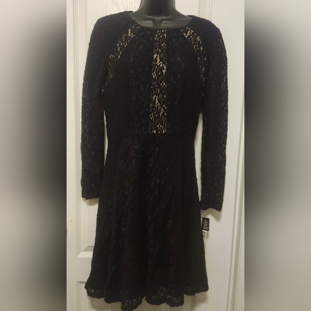 ANTONIO MELANI Black Lace Long Sleeve Dress Size 8 NWT